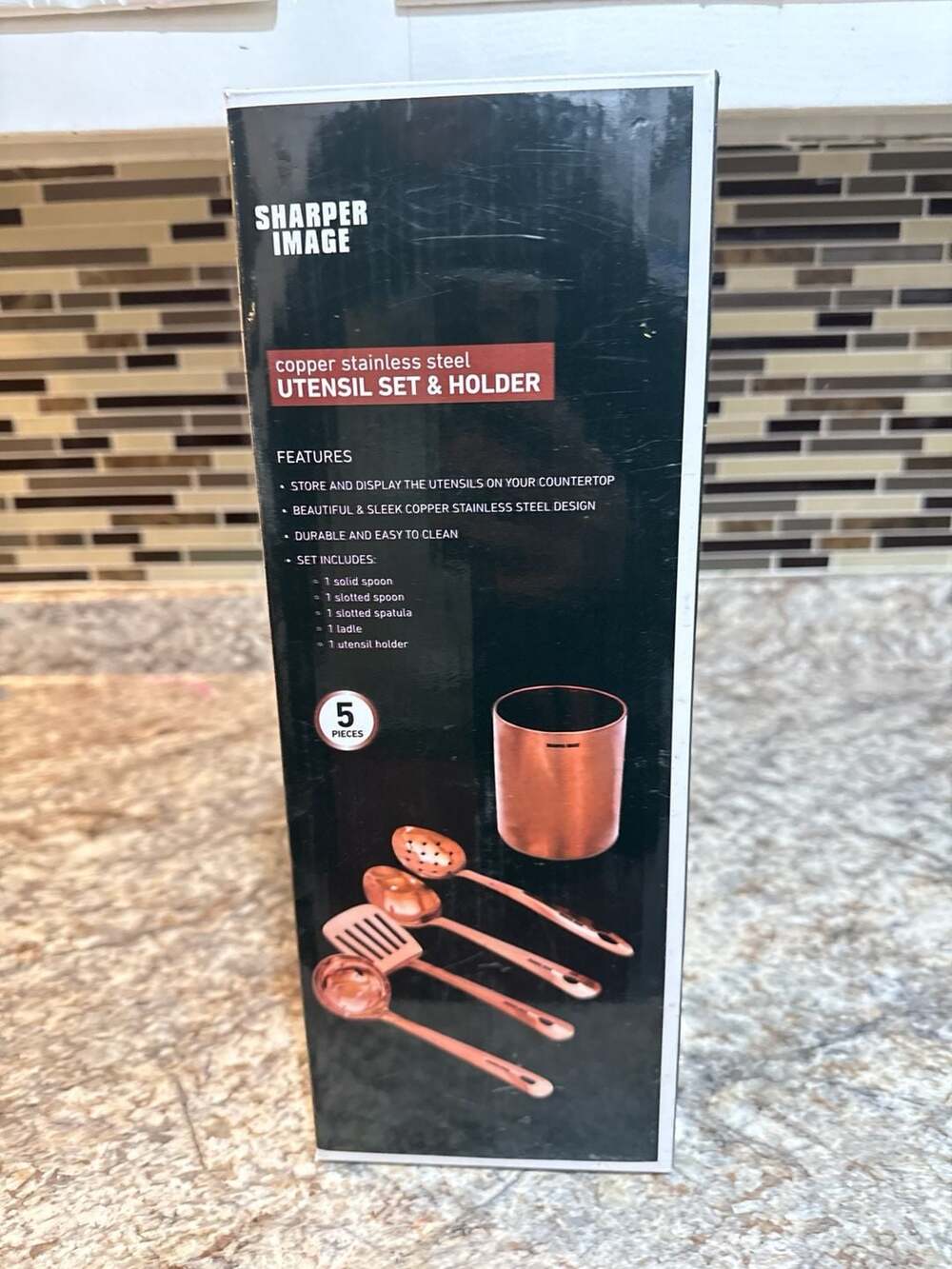 Sharper Image 5-Piece Copper Stainless Steel Utensil Set & Holder - Picture 2 of 4
